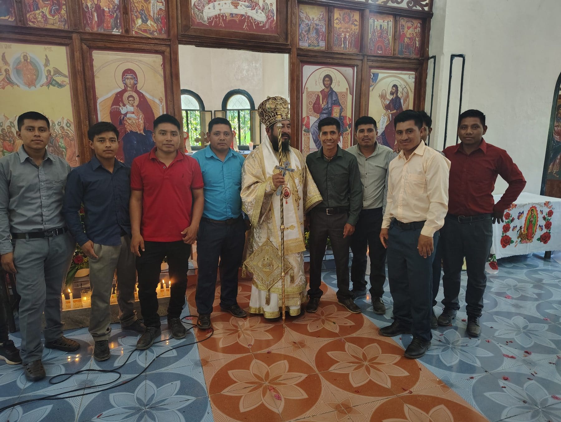 Bishop Osios before an iconostasis